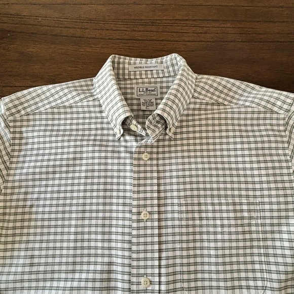 L.L. Bean white and green wrinkle resistant button down shirt size 15.25 - 34 - Picture 6 of 15